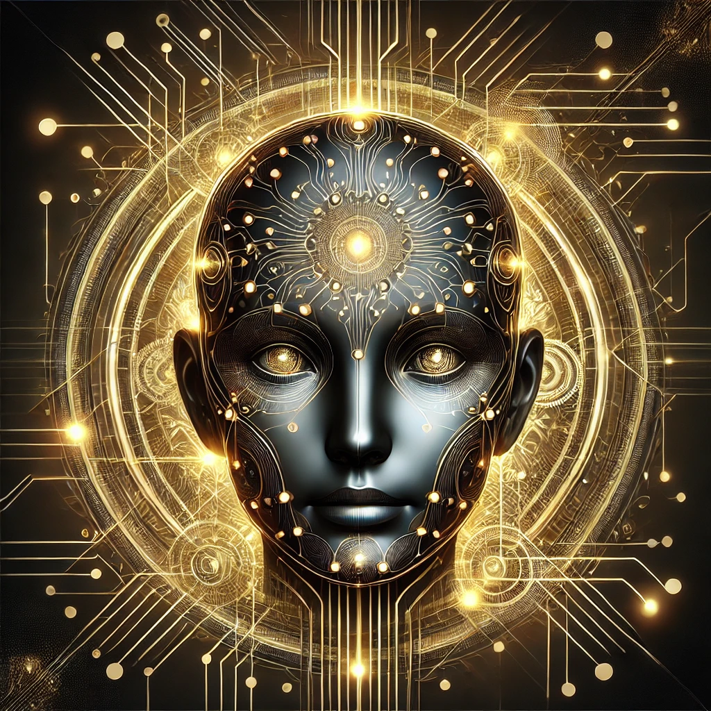 DALL·E 2024-11-13 22.47.24 - A high-resolution, futuristic digital artwork featuring a robotic head in the center, symbolizing advanced AI technology. The robot head is surrounded